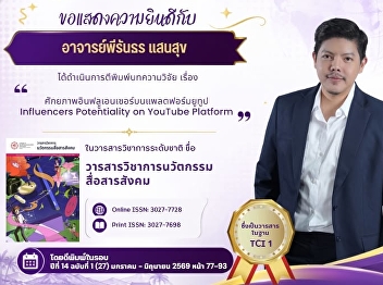 Congratulations to Mr. Peeranthorn
Saensuk on His Academic Publication in a
TCI Tier 1 Journal